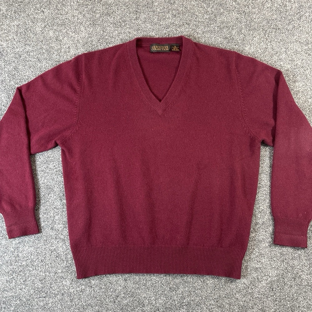 Executive Collection 100% Cashmere Sweater Mens XL Burgundy V Neck